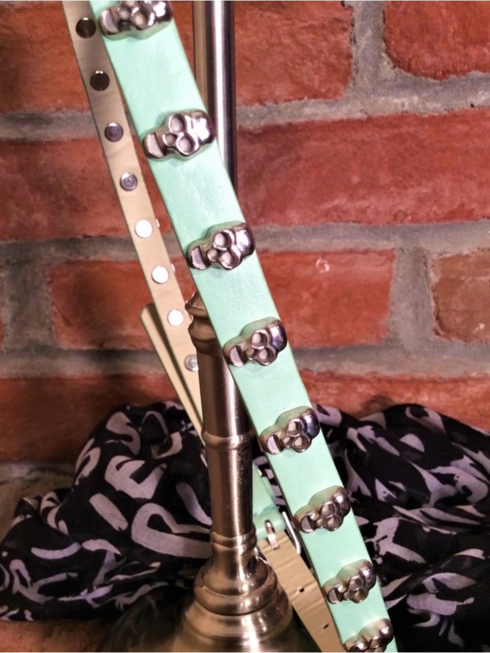 Pale Green Skull Skinny Belt